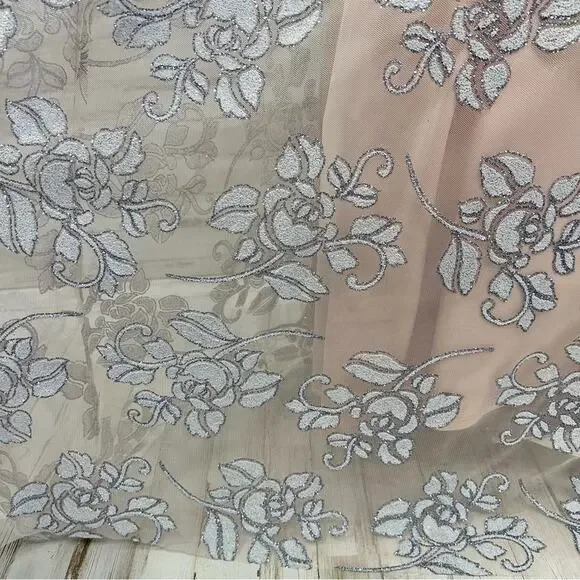 Jump Apparel Halter Tulle Glitter Maxi Dress Gown Juniors Size 5/6 Blush Floral - Picture 5 of 16